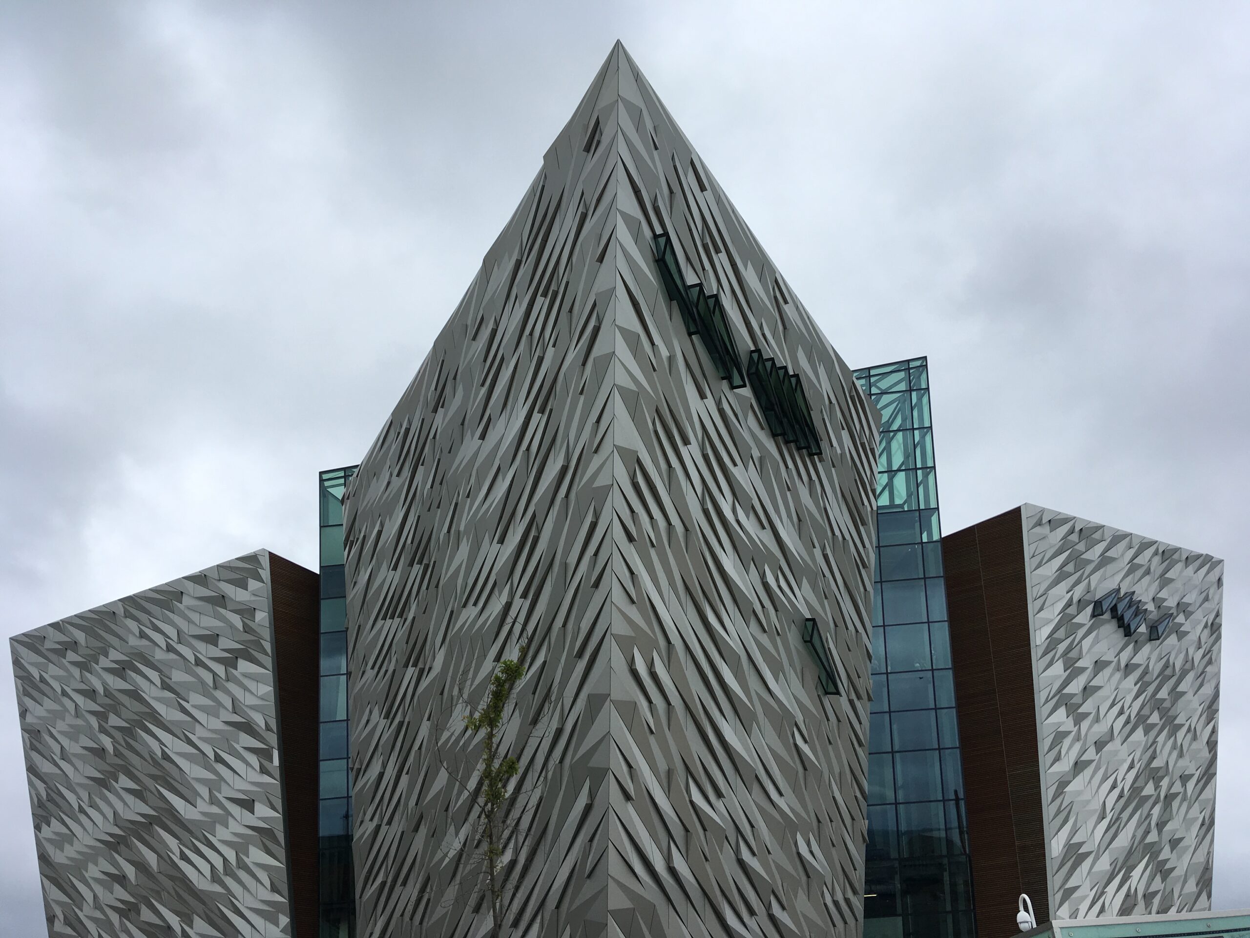 Exterior of metallic building with sharp triangular edges of the Titanic Museum